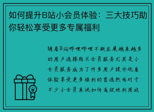 如何提升B站小会员体验：三大技巧助你轻松享受更多专属福利
